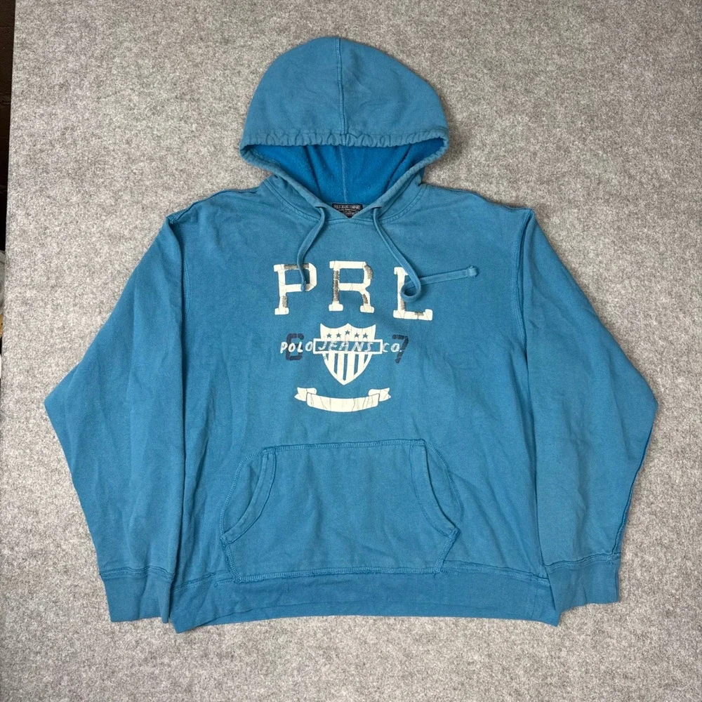 Polo Jeans Co Ralph Lauren Mens XXL Teal Blue PRL Graphic Hoodie Sweatshirt